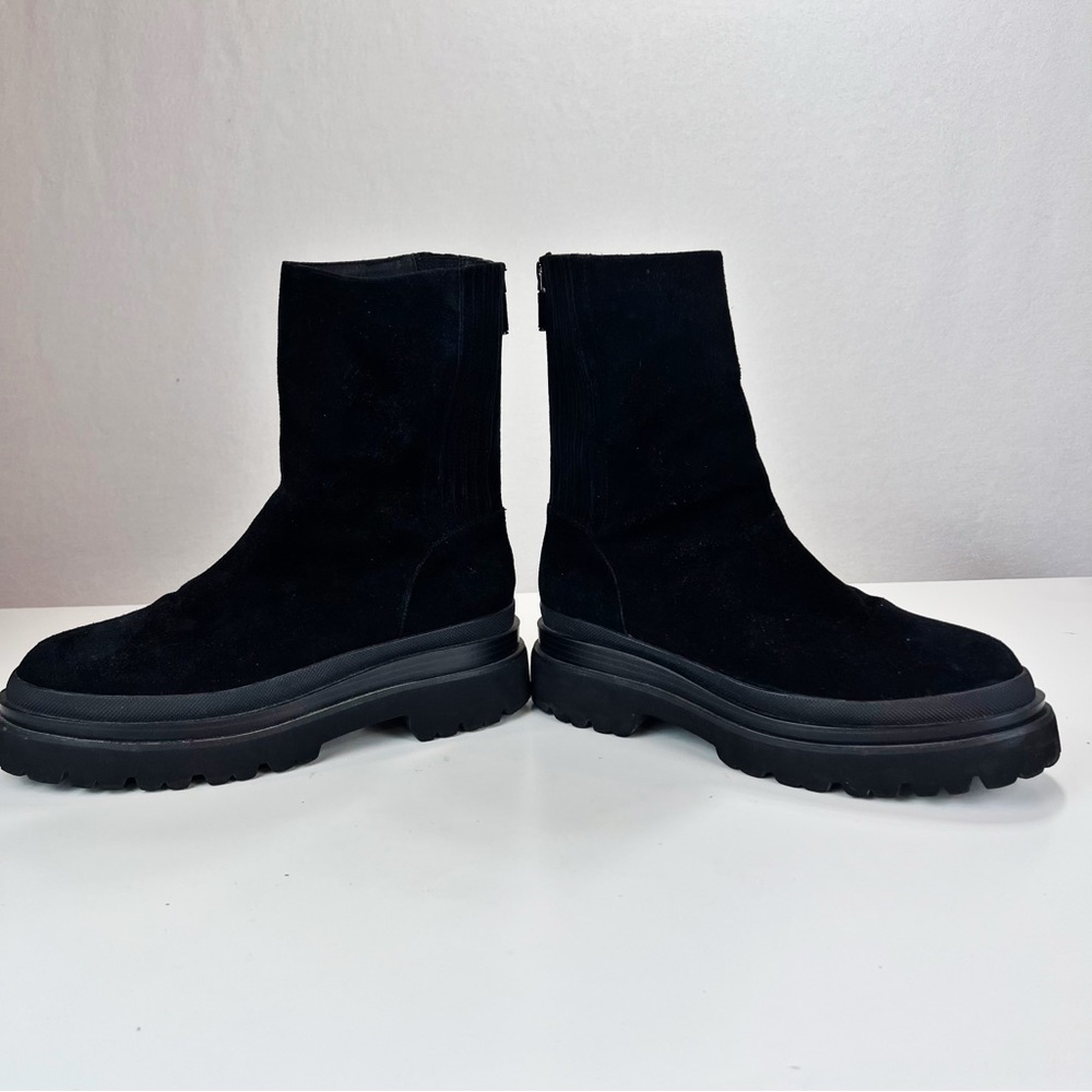 Lola Cruz Pruga Black Suede Boots Size 38 Black Suede Lug Sole Chunky Retro - Picture 9 of 9